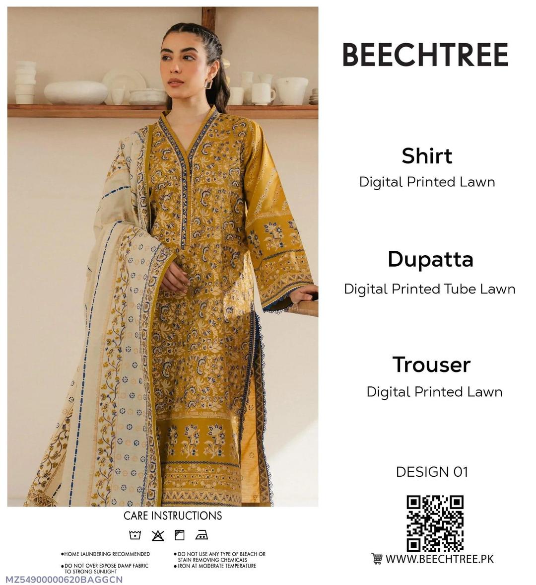 3 Pcs Women's Unstitched Digital Print Suit