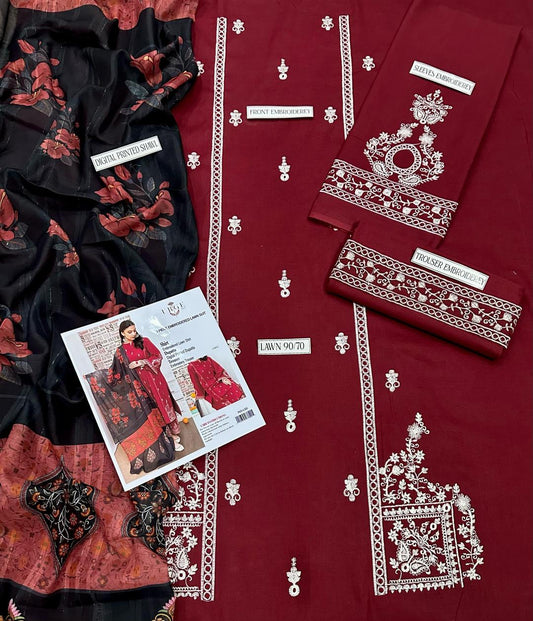 3 Pcs Women's Unstitched Embroidered Suit