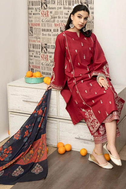 3 Pcs Women's Unstitched Embroidered Suit