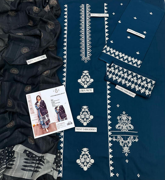 3 Pcs Women's Unstitched Embroidered Suit
