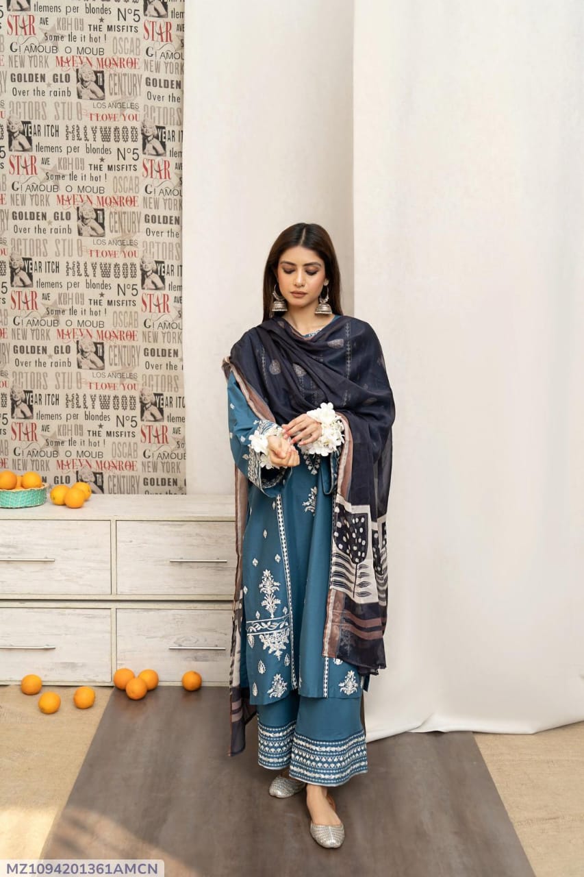 3 Pcs Women's Unstitched Embroidered Suit
