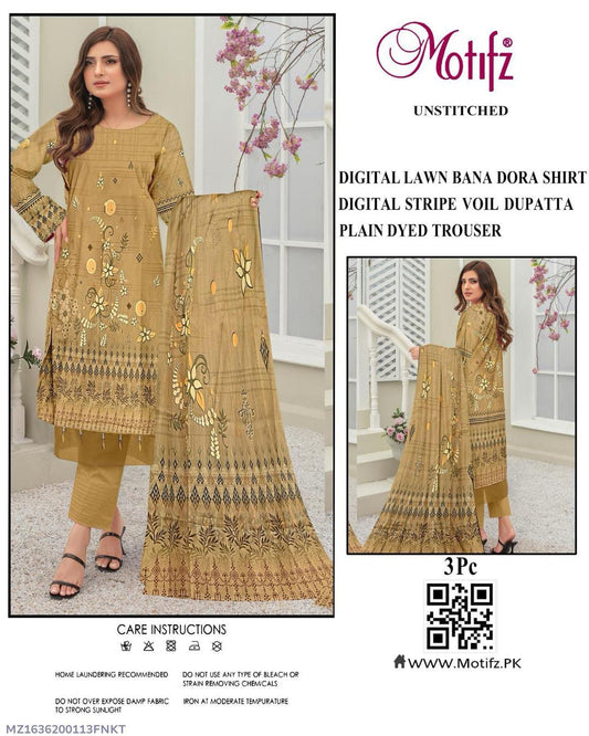 3 Pcs Women's Unstitched Digital Print Suit