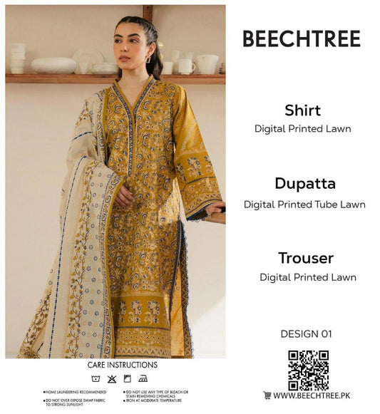 3 Pcs Women's Unstitched Digital Print Suit